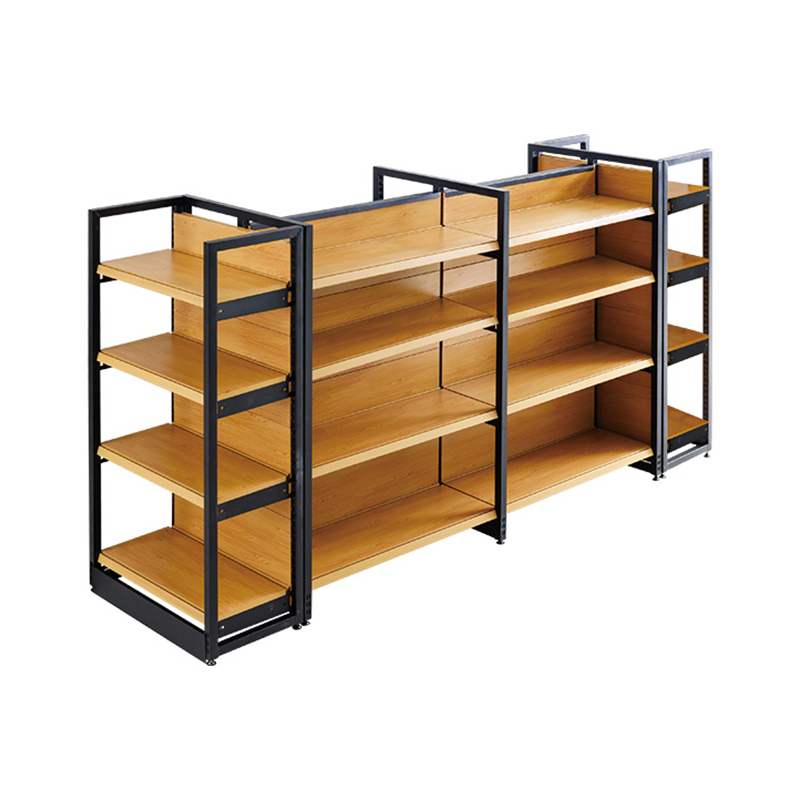 Estantería combinada de acero y madera de doble cara para supermercados