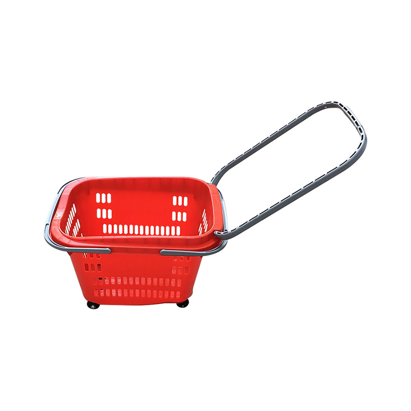 Cesta de compras de gran capacidad con mango y ruedas retráctiles — Diseño que ahorra esfuerzo para supermercados y tiendas minoristas
